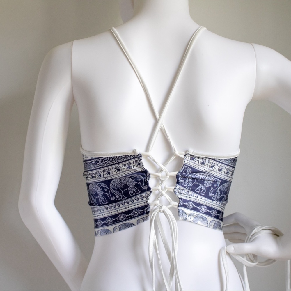 Halter Neck Self-Tie Women's African Elephant Graphic Print Crop Top Size Small - Picture 7 of 7